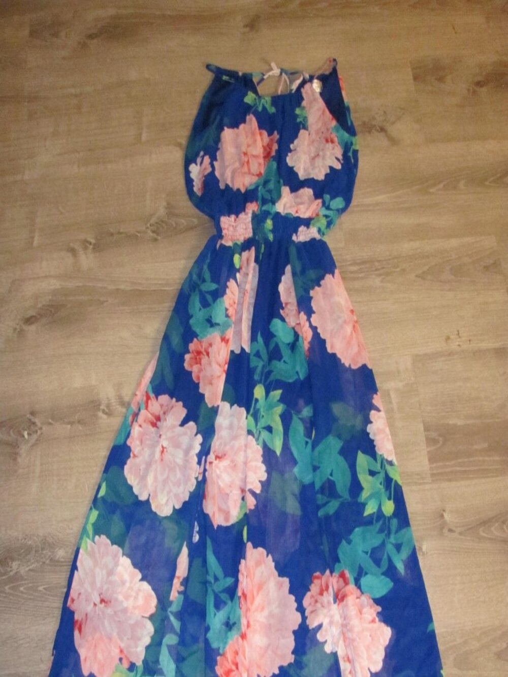 Sweet Storm Floral Print Wide Split Leg Chiffon Jumpsuit Blue Pink Size Large L
